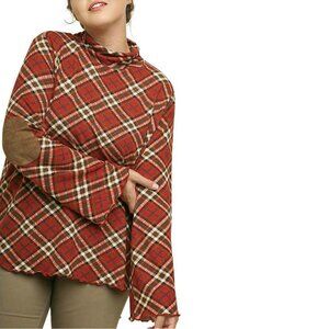 Rust Plaid Flannel Knit Top Size XL